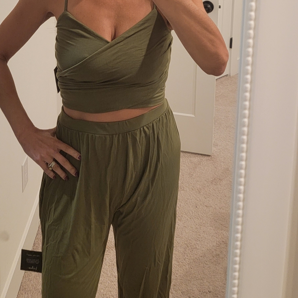 Lulu's Olive Green Two-Piece Jumpsuit Set - Picture 4 of 4